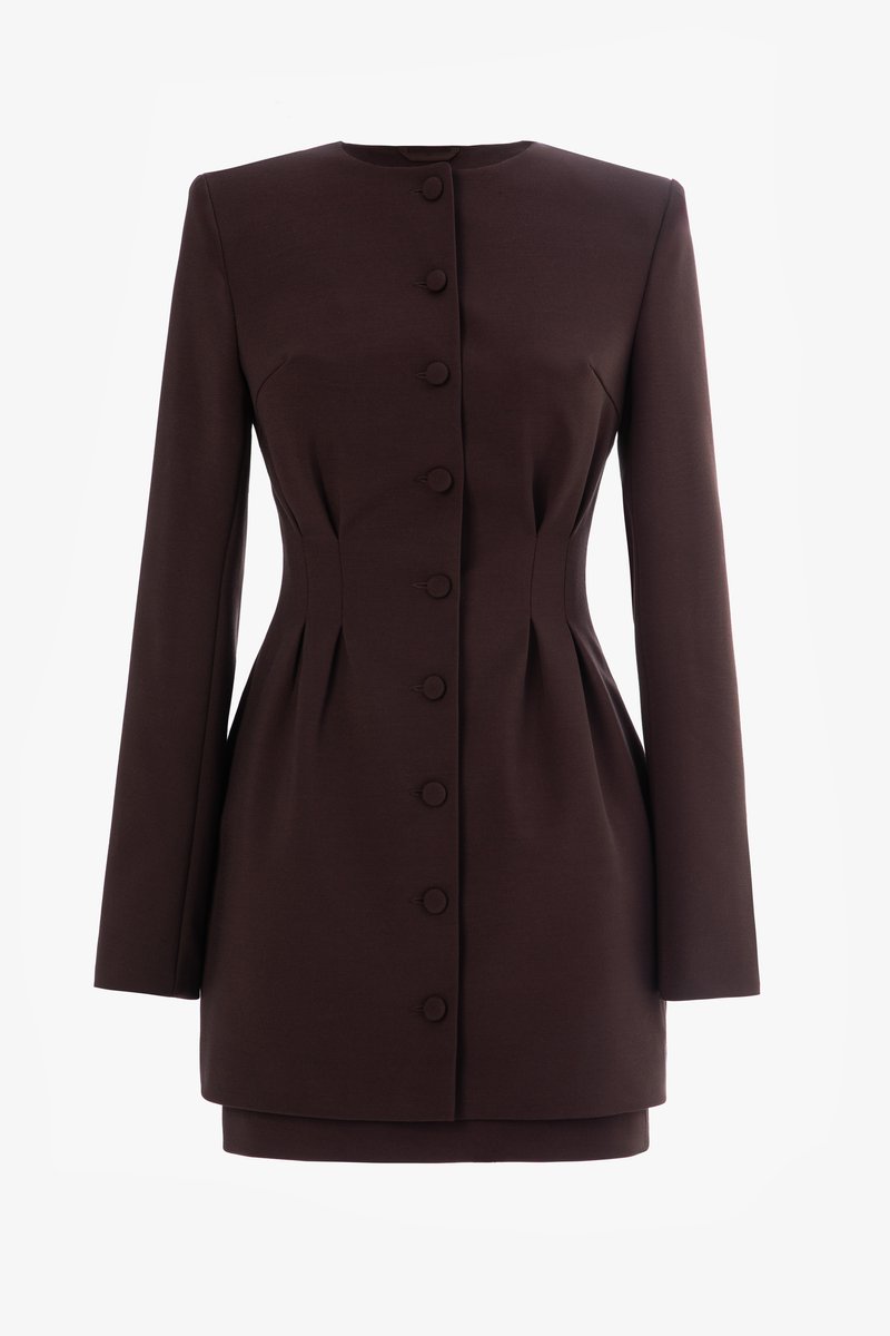 Комплект із сукні міні та спідниці у шоколадному відтінку фотографія 1