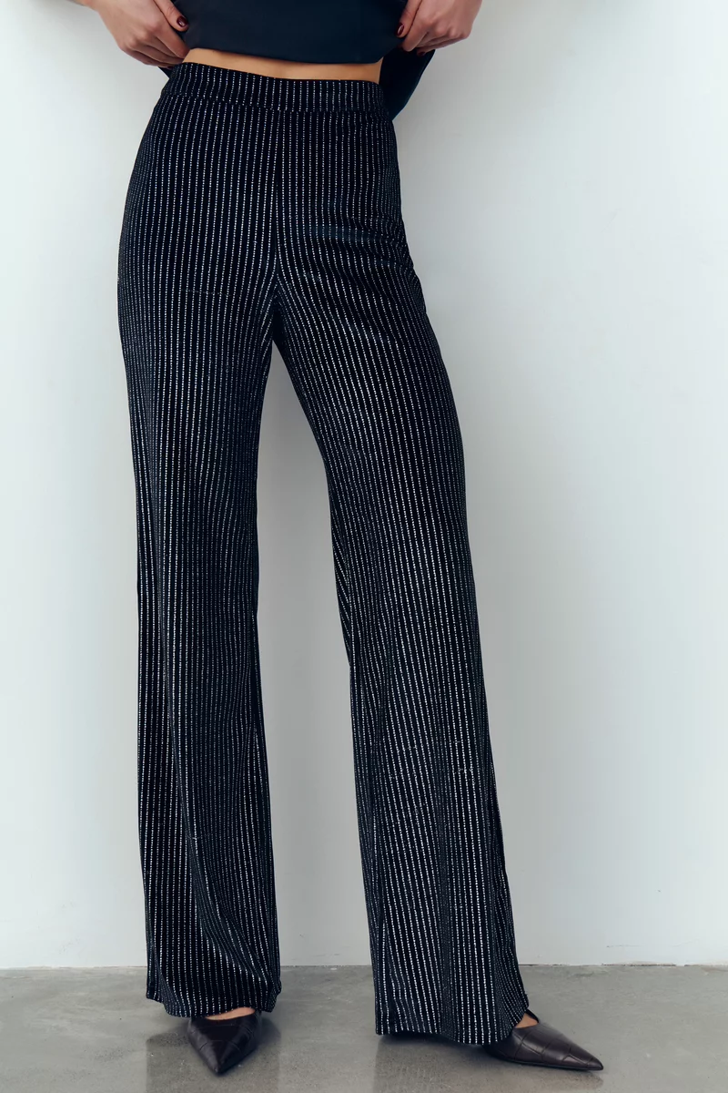 Черные бархатные брюки с серебристым напылением фотография 4