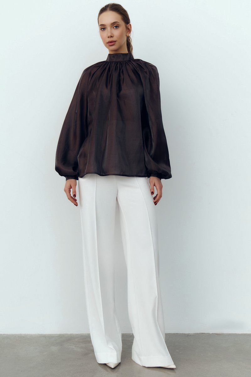 Блуза из тенсела в шоколадном оттенке фотография 1