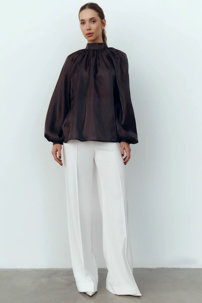 Блуза из тенсела в шоколадном оттенке фотография 1