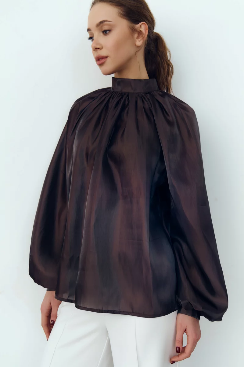 Блуза из тенсела в шоколадном оттенке фотография 3