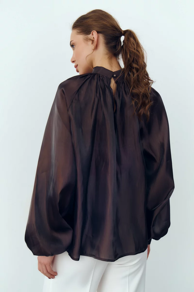 Блуза из тенсела в шоколадном оттенке фотография 4