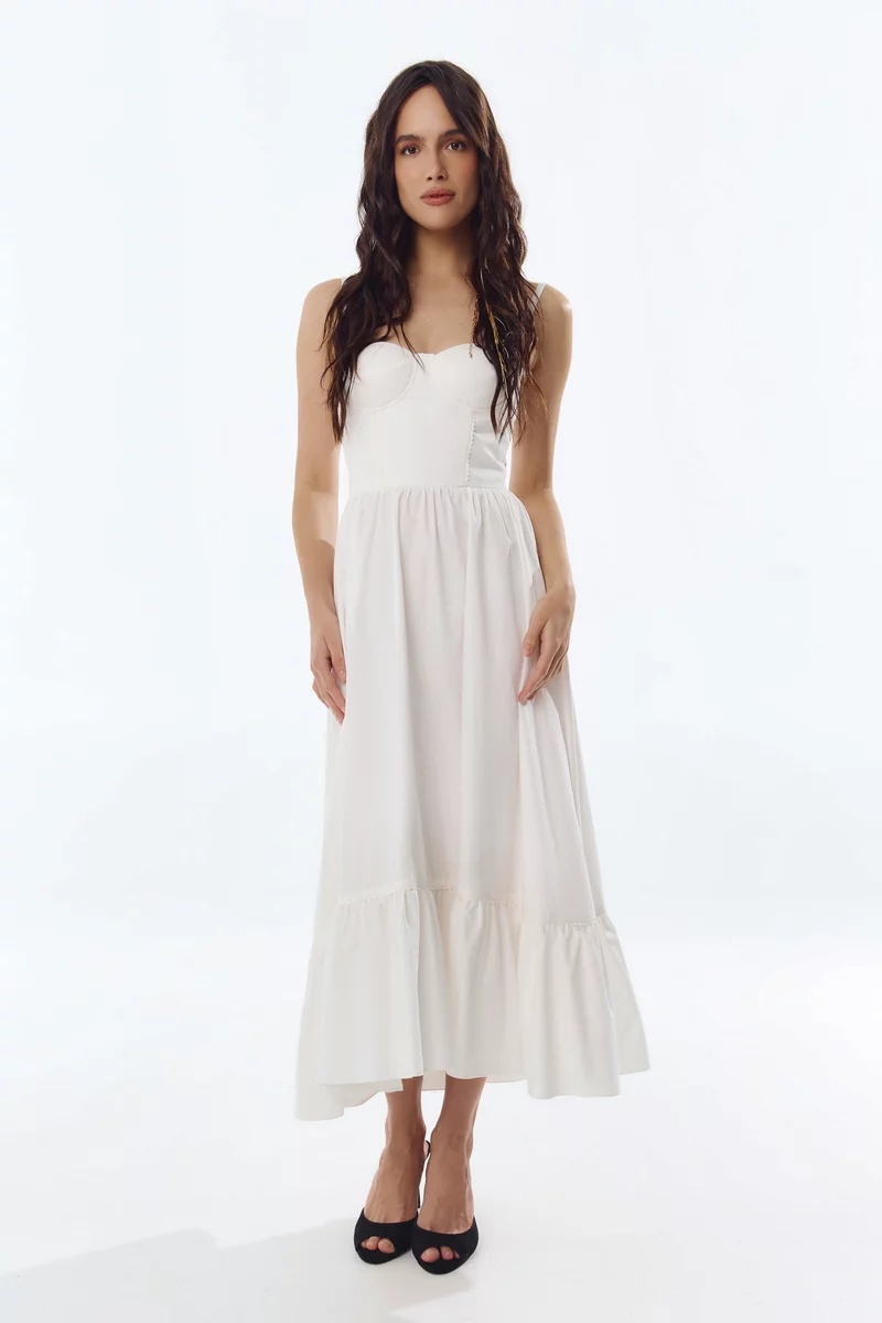Белый хлопковый сарафан миди фотография 2