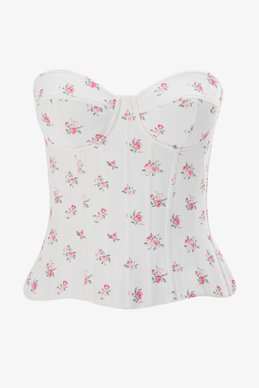Молочний сатиновий корсет-бюстьє із квітковим принтом
