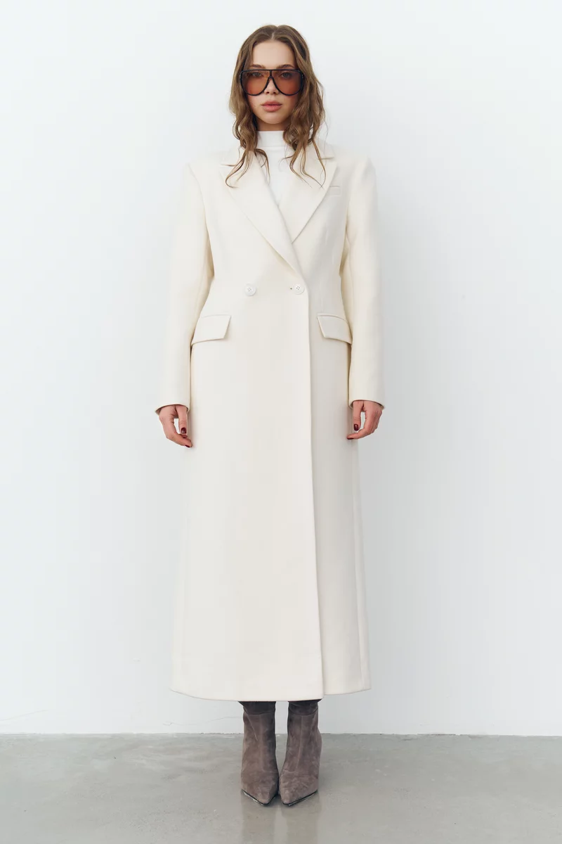 Молочное шерстяное двубортное пальто Молочное шерстяное двубортное пальто фотография 2