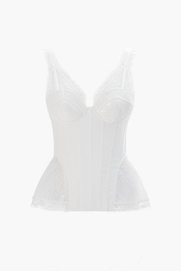 Молочный сатиновый корсет с кружевными вставками