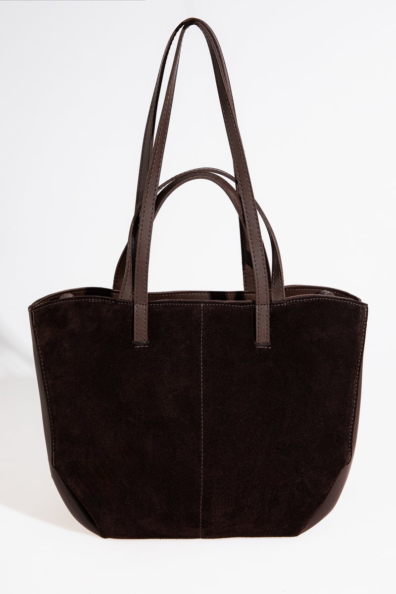 Сумка-трансформер из натуральной замши и экокожи в шоколадном оттенке фотография 1