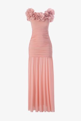 Розовое платье макси из стрейч-сетки с цветами