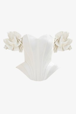 Молочний сатиновий корсет з рукавами