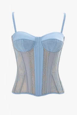 Голубой сатиновый корсет со вставками