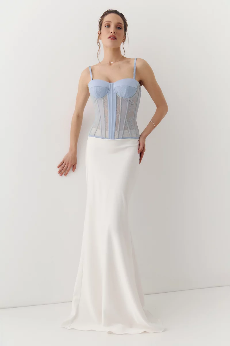 Голубой сатиновый корсет со вставками фотография 1