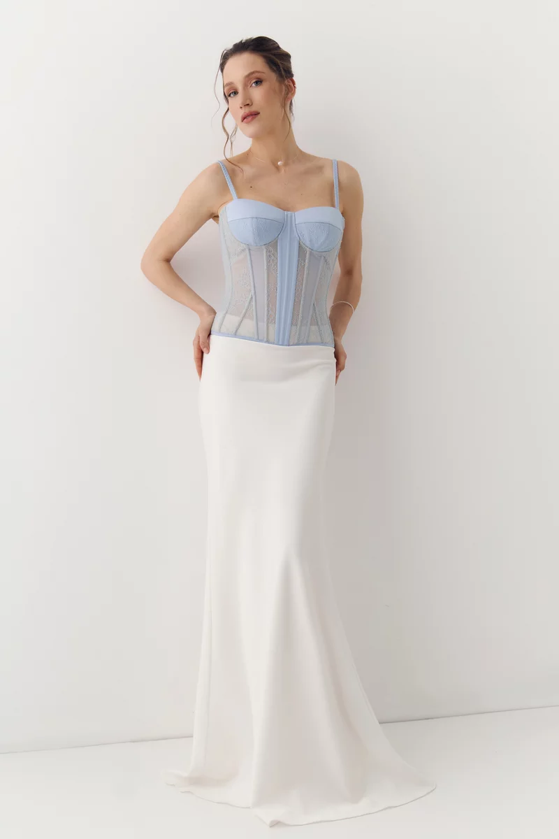 Голубой сатиновый корсет со вставками фотография 2