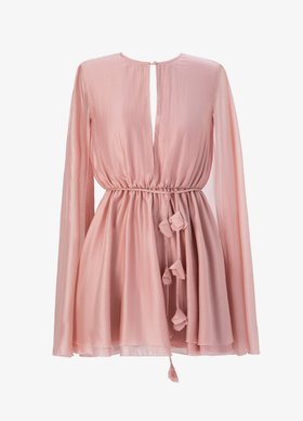 Розовое платье-кейп мини из органзы с поясом