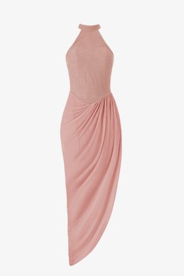 Розовое кружевное платье мини асимметричного кроя