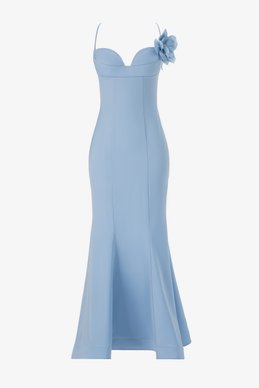 Голубое сатиновое платье макси