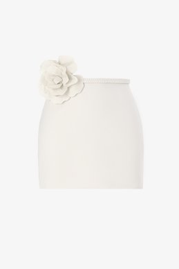 Молочная сатиновая юбка мини с акцентным поясом