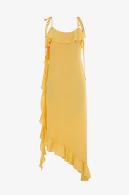 Yellow chiffon maxi dress with asymmetric cut