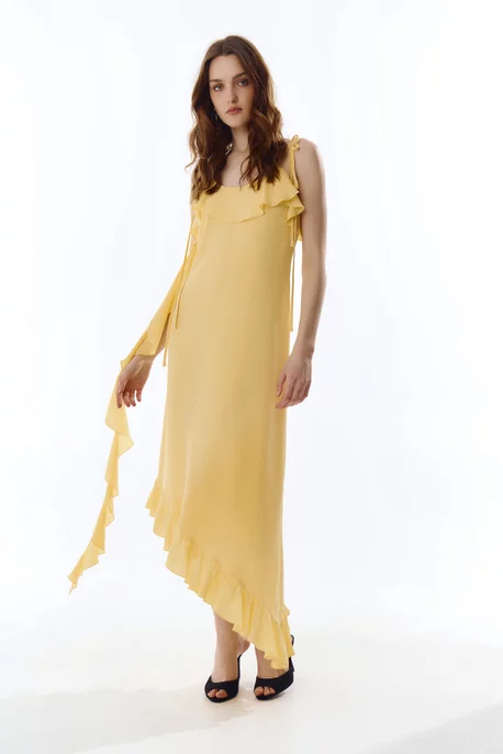 sachin and babi light blue dress Janie Light Yellow Chiffon Maxi Dress with Sweetheart Neckline and Scarf main image 0