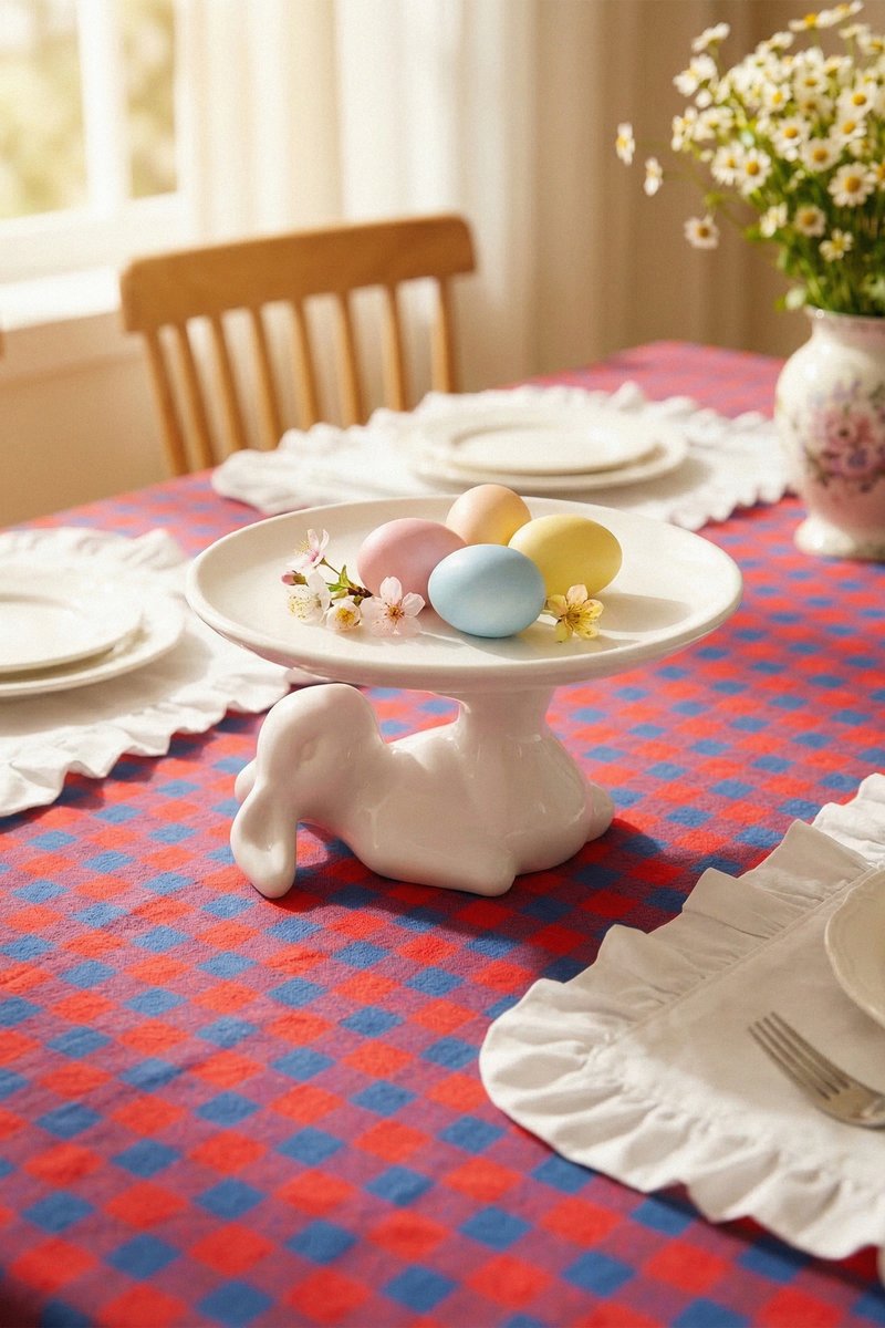 Блюдо керамічне на підставці з фігуркою кролика 22 см фотографія 1