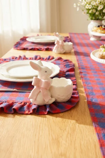 Порцелянова підставка для яйця кролик із рожевим бантом 10.4*6.7*10 см фотографія 1