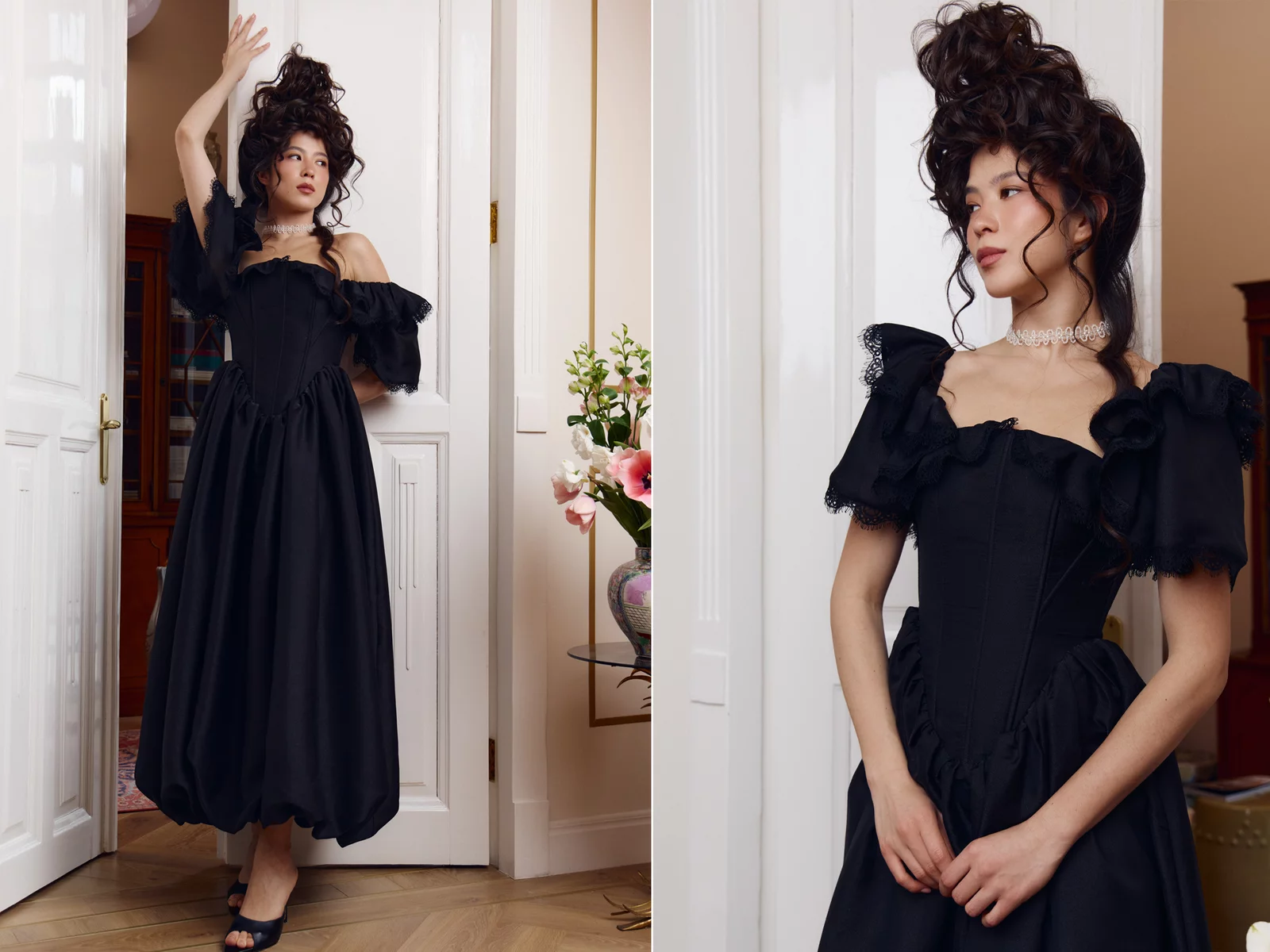 Черное платье макси из креп-шифона Lamballe фотография 1