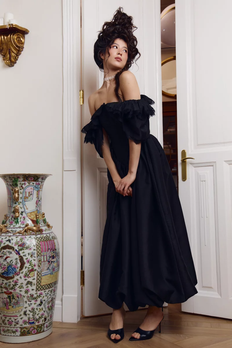 Черное платье макси из креп-шифона Lamballe фотография 2
