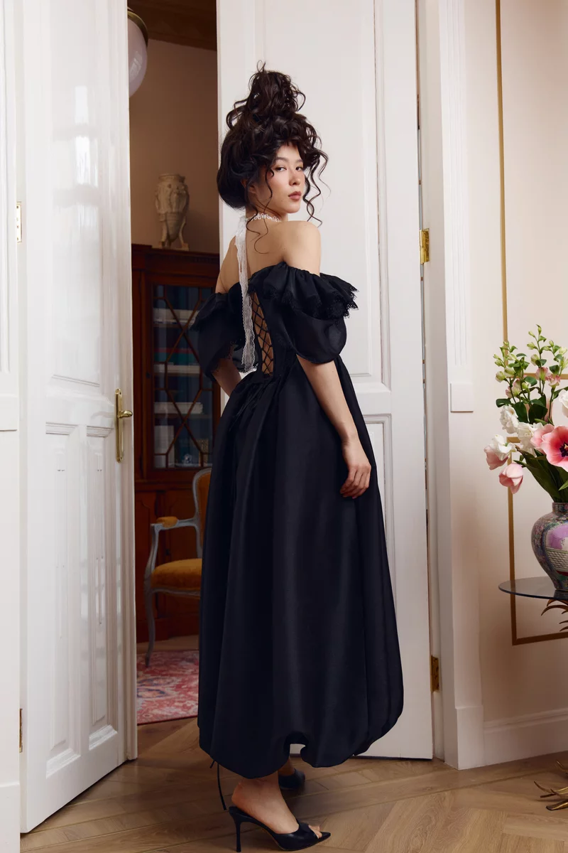 Черное платье макси из креп-шифона Lamballe фотография 4