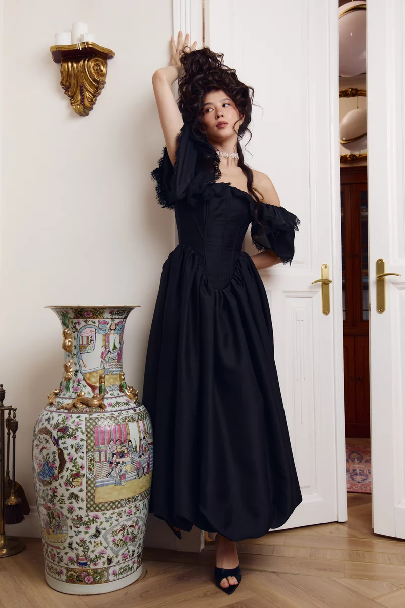Черное платье макси из креп-шифона Lamballe фотография 5