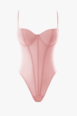 Pink stretch mesh bodysuit with thin straps
