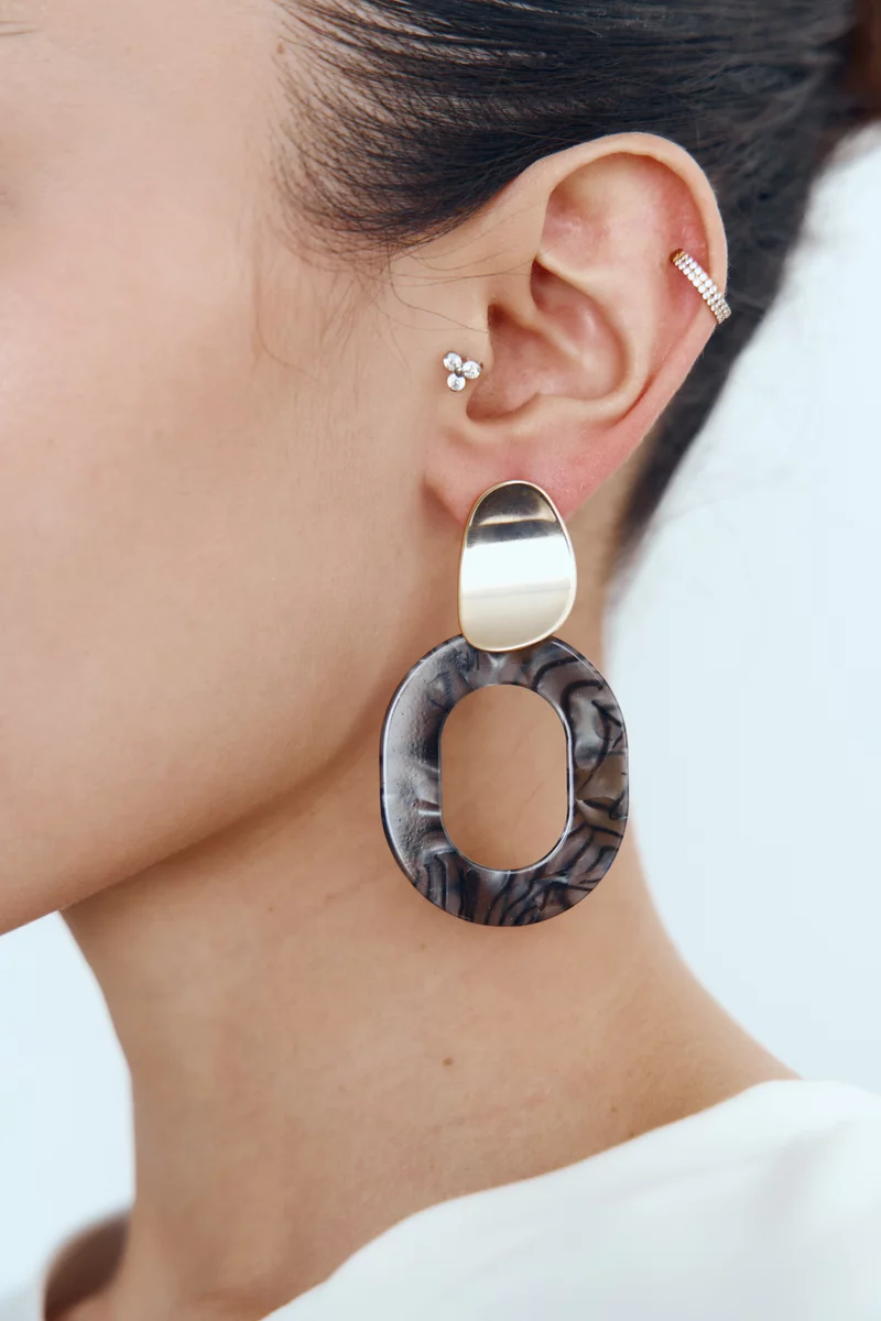 Золотисті комбіновані сережки овал фотографія 1