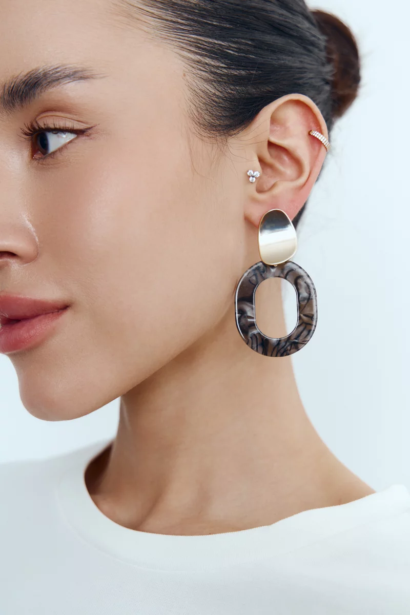 Золотисті комбіновані сережки овал фотографія 2