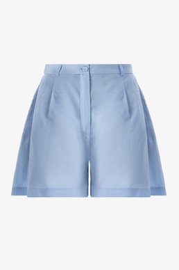 Blue linen shorts with high waist