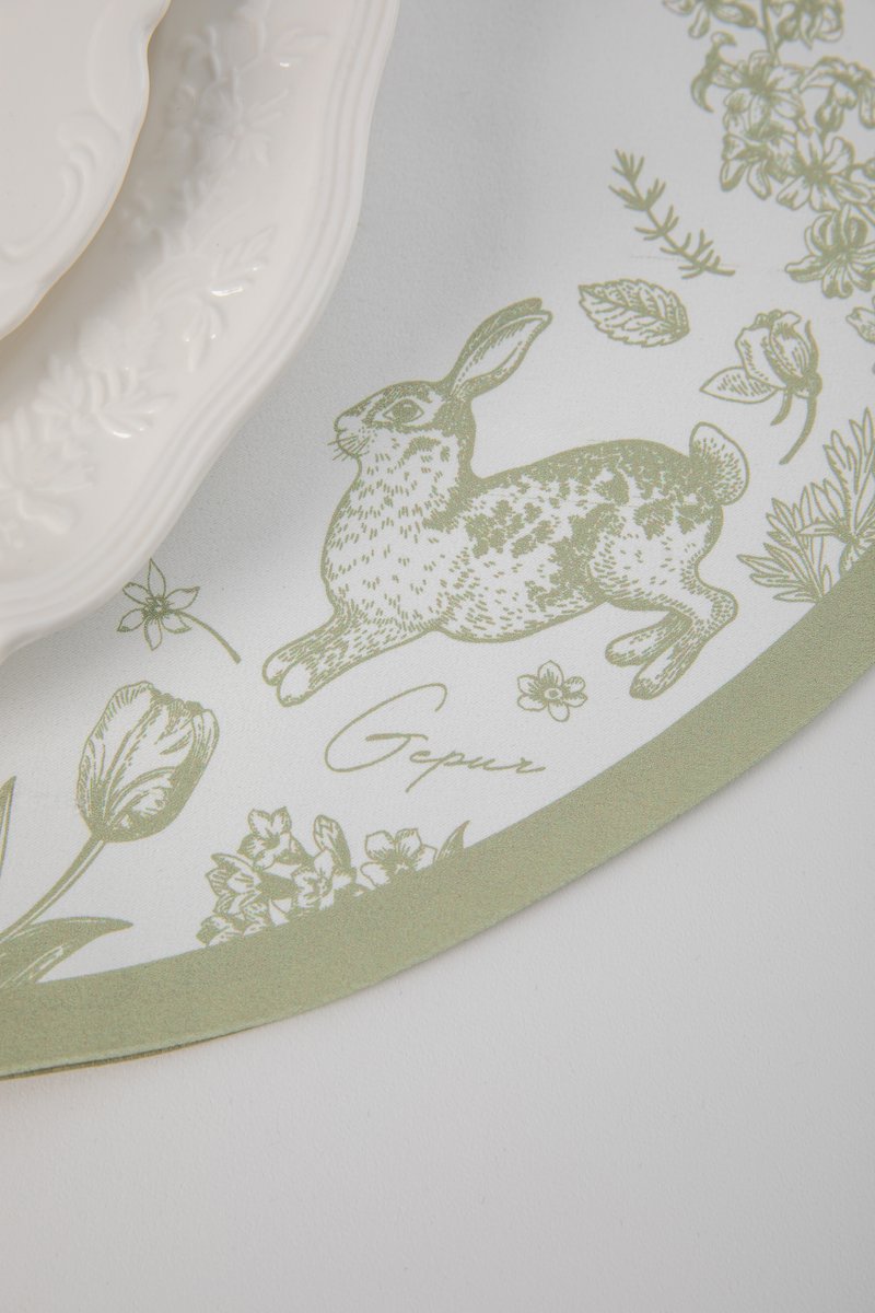 Green double-sided placemat with festive print 35x50 cm image 1