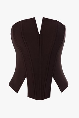 Коричневый корсет с разрезами из костюмной ткани