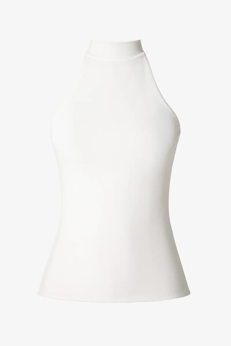 Набор из молочного и черного трикотажного топа с воротником-стойкой фотография 5