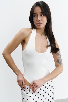 Milk knit bodysuit with neckline