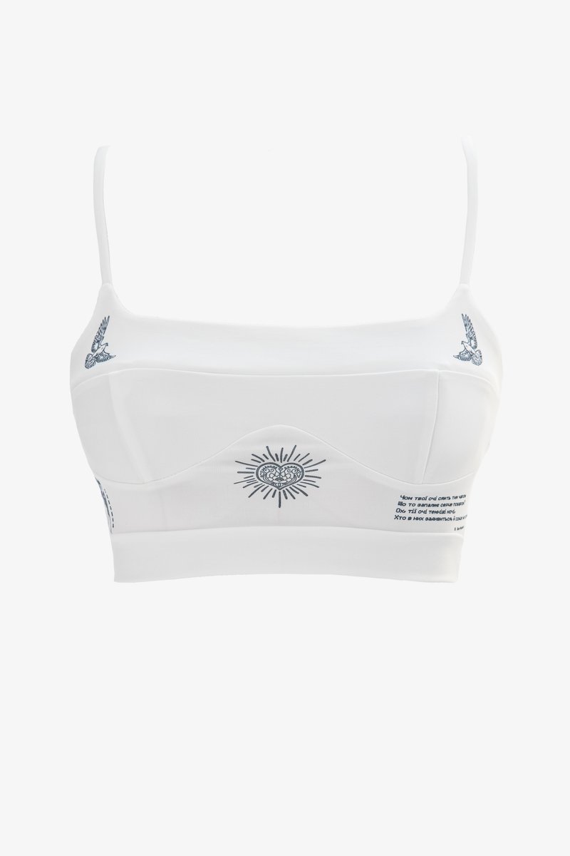 Молочный кроп-топ Душа на тонких бретелях фотография 1