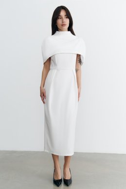 Белый комплект из платья миди и кейпа