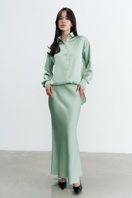 Длинная сатиновая юбка в мятном оттенке