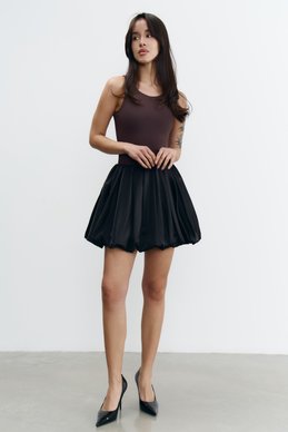 Black satin mini balloon skirt