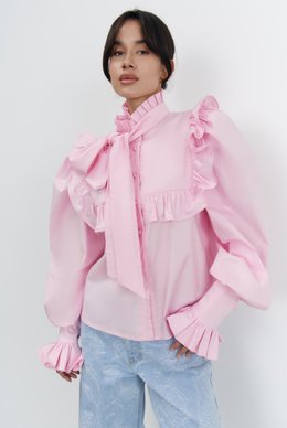 Pink cotton blouse with ruffles