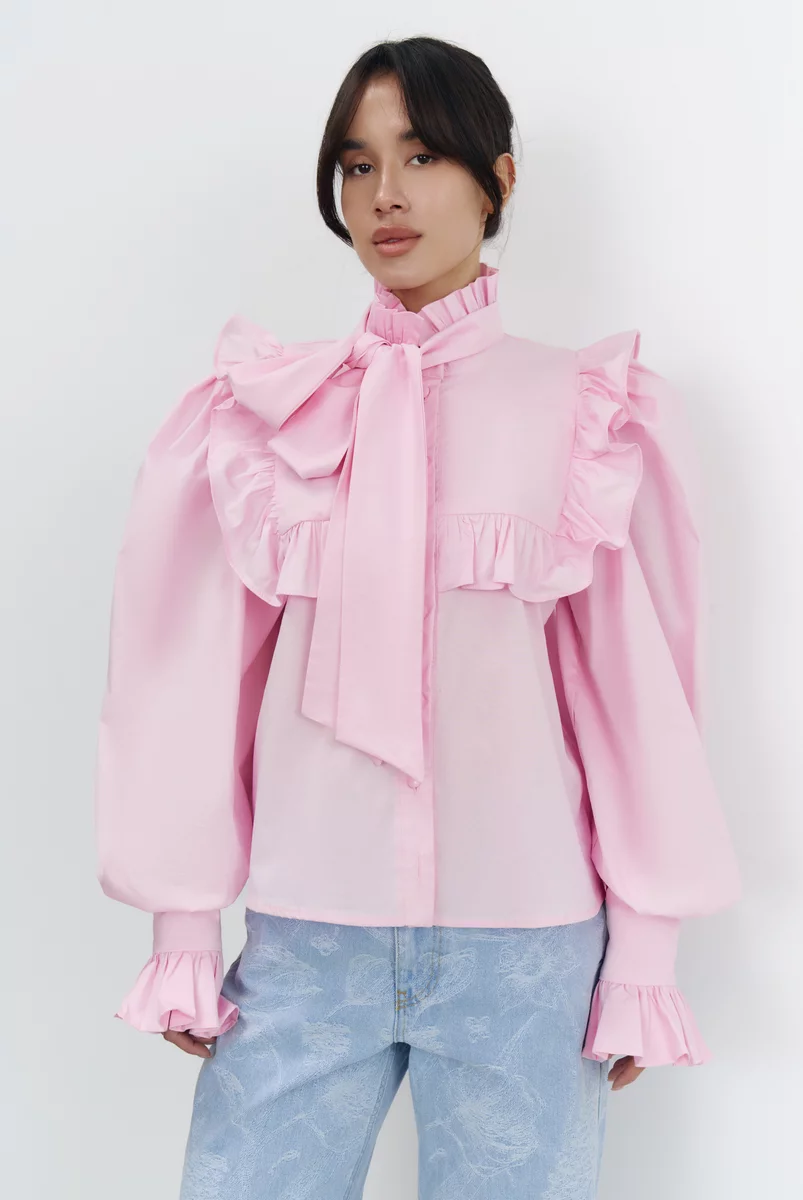 Pink cotton blouse with ruffles photo 4
