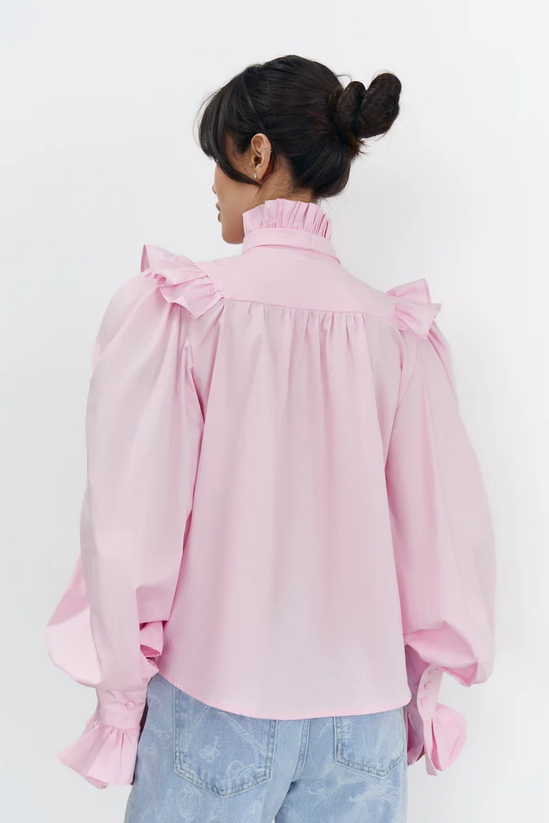 Pink cotton blouse with ruffles photo 5
