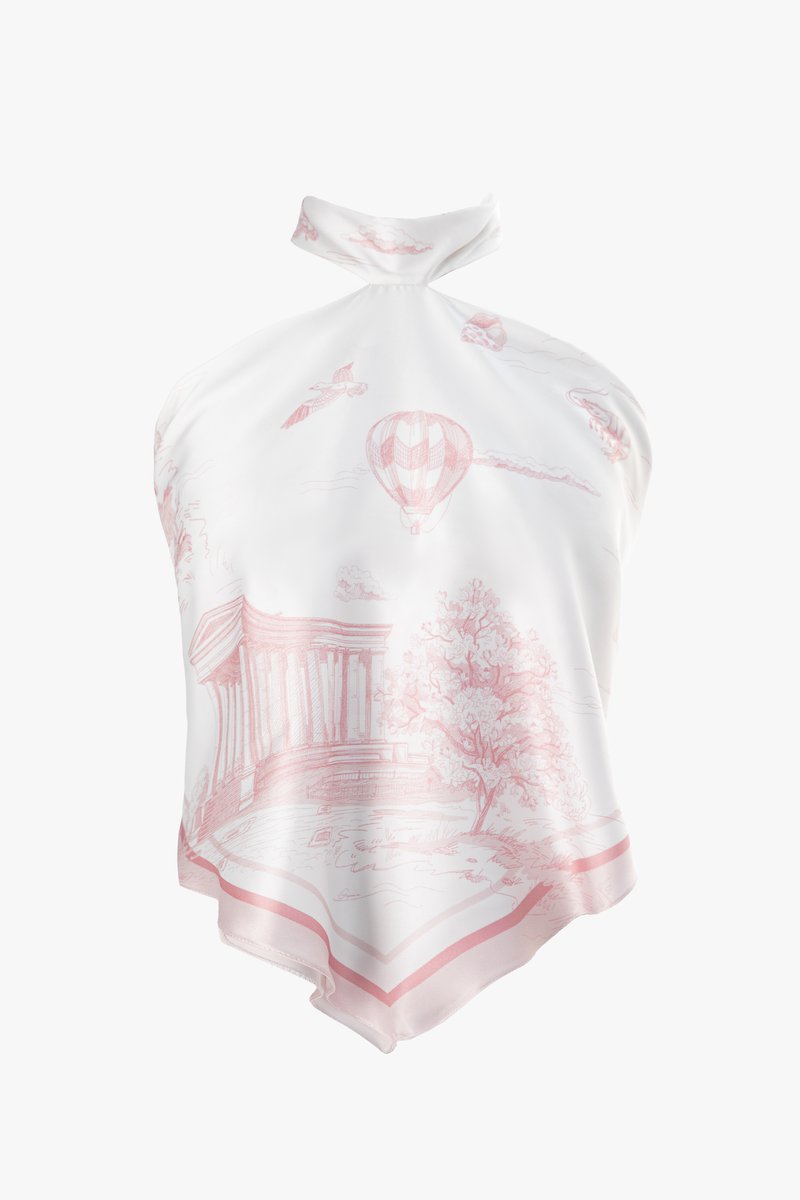 Silk top scarf with pink nautical print image 1