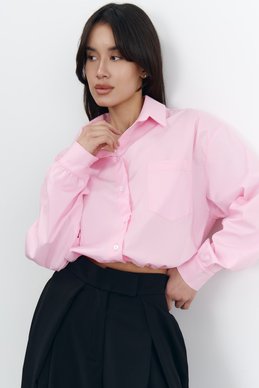 Розовая хлопковая рубашка с поясом на резинке