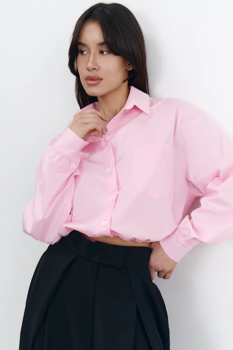 Рожева бавовняна сорочка з поясом на резинці фотографія 1