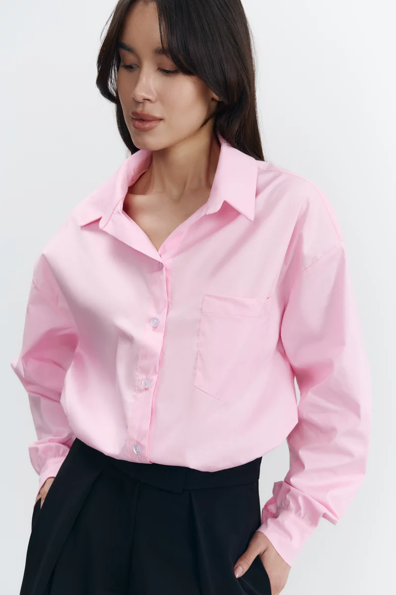 Рожева бавовняна сорочка з поясом на резинці фотографія 3