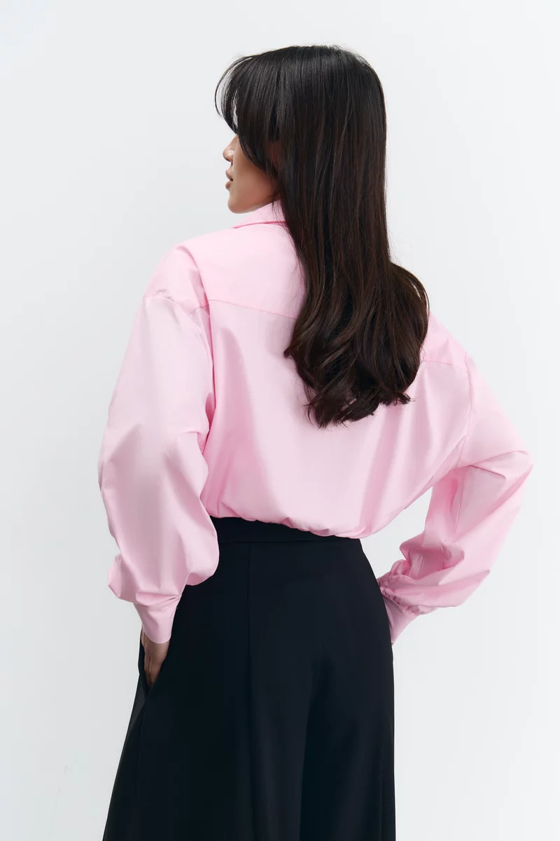 Рожева бавовняна сорочка з поясом на резинці фотографія 5