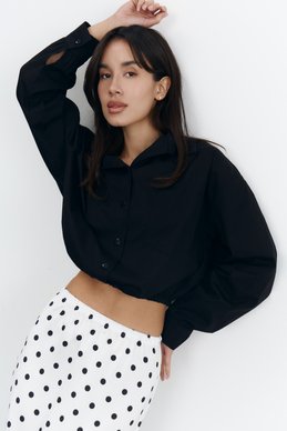 Черная хлопковая рубашка с поясом на резинке
