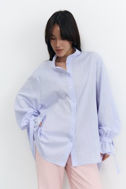Голубая хлопковая рубашка с акцентными завязками